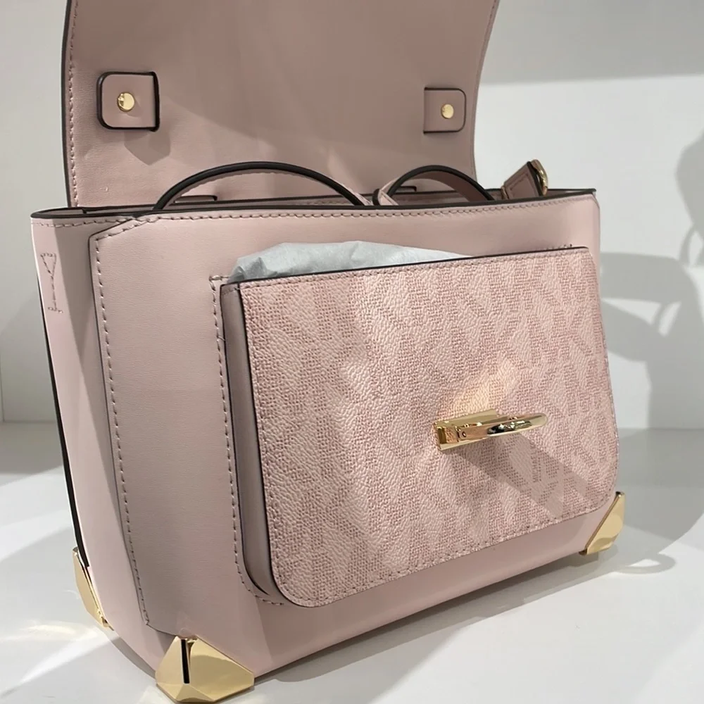 Michael Kors MK print Manhattan satchel crossbody Powder blush